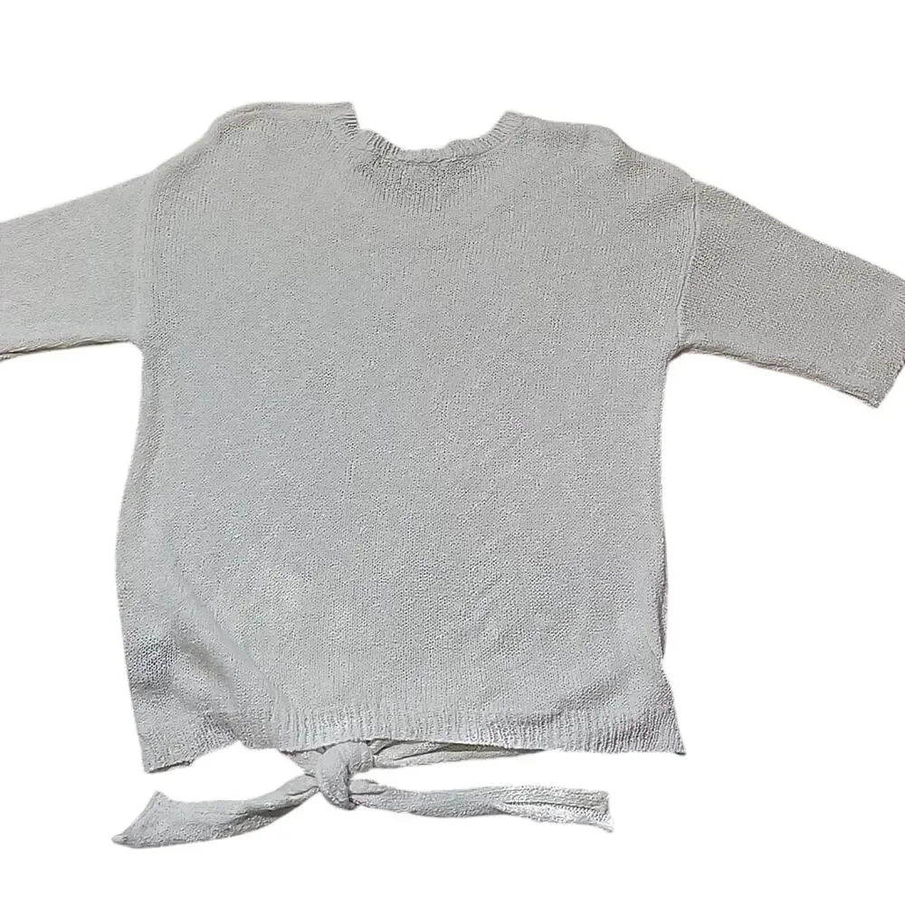 Women's United States Sweaters Open Knit Micro Crochet Knot Tied L Cream White